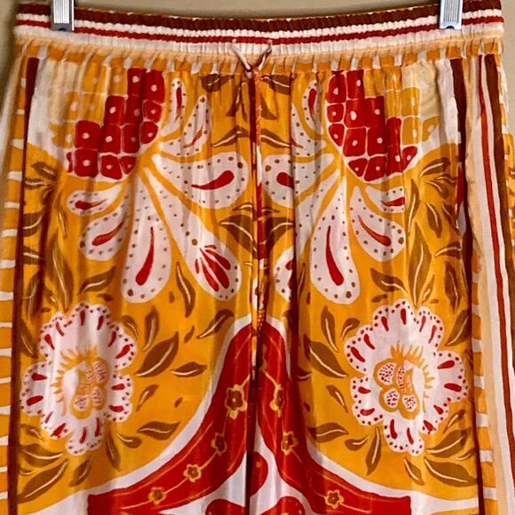 New FARM Rio Wonderful Scarf Pants Tassel Beaded Drawstring Tie Orange S or M - Picture 7 of 15